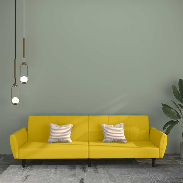 vidaXL Dvivietė sofa-lova, geltonos spalvos, aksomas