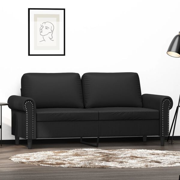 vidaXL Dvivietė sofa, juodos spalvos, 140cm, dirbtinė oda
