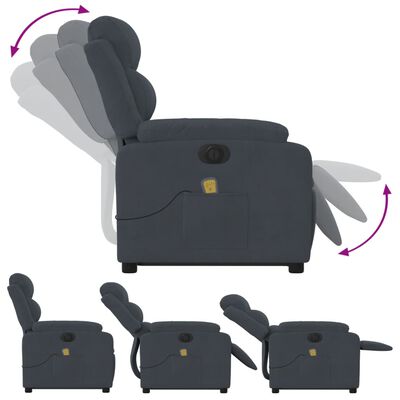 vidaXL Atsistojantis masažinis krėslas, tamsiai pilkas, aksomas