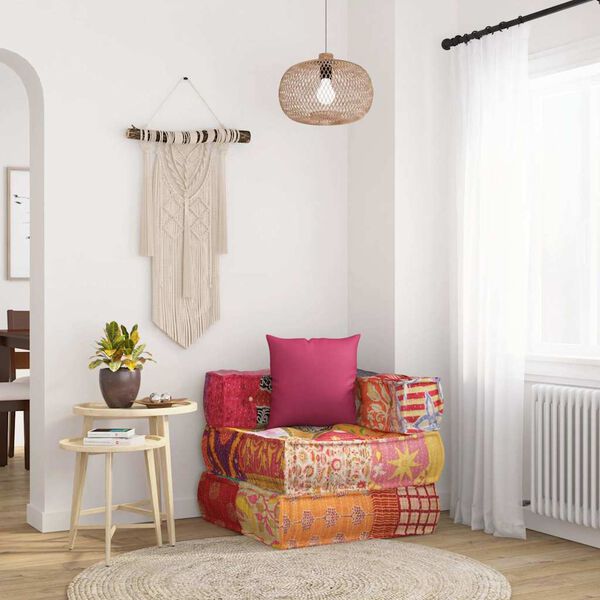 vidaXL Modulinis pufas su pagalve, skiautinis audinys