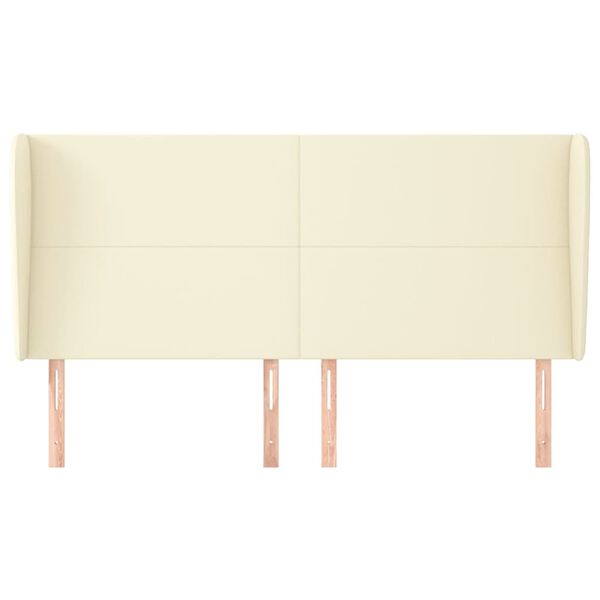 vidaXL Galvūgalis su auselėmis, kreminis, 183x23x118/128cm,netikra oda