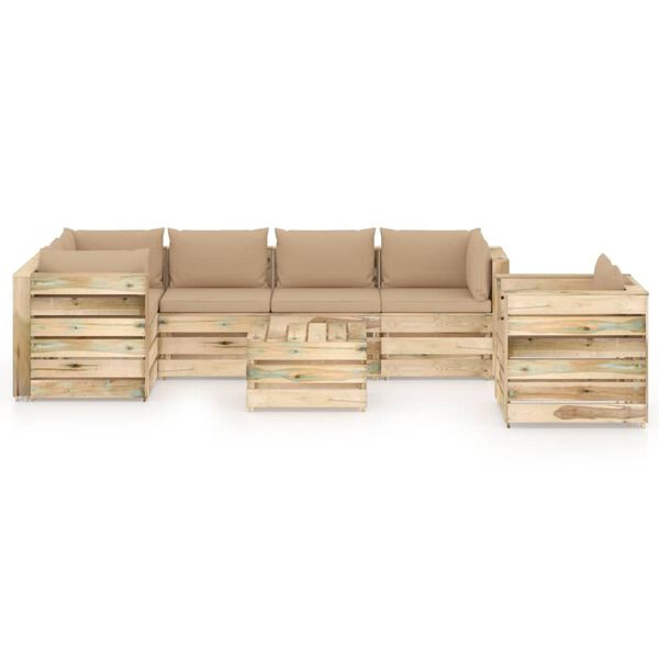 vidaXL Sodo komplektas su pagalvėlėmis, 7 dalių, impregnuota mediena