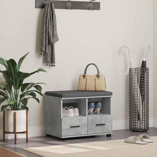 vidaXL Koridoriaus suolas su pagalve Betono pilka 60 x 38 x 46 cm