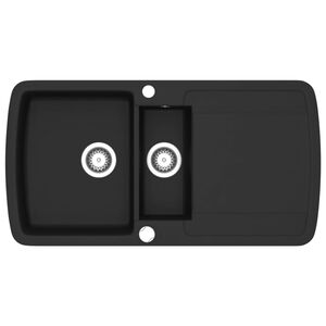 vidaXL Virtuvinė plautuvė, juoda, granitas, du dubenys