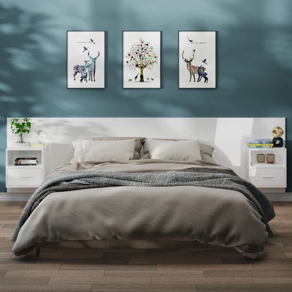 vidaXL Sieninės naktinės spintelės, 2vnt., baltos, blizgios