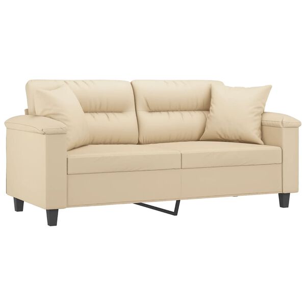vidaXL Dvivietė sofa su pagalvėmis, kreminė, 140cm, audinys