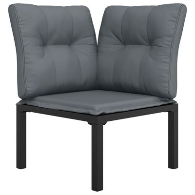 vidaXL Kampinė sodo kėdė su pagalvėlėmis, juoda ir pilka, poliratanas