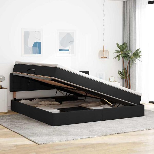 vidaXL Lova su daiktų laikymo vieta ir LED Juoda 200 x 200 cm audinys
