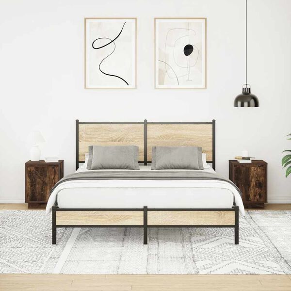 vidaXL Spintelės prie lovos su LED lemputėmis 2 vnt Rūkytas ąžuolas