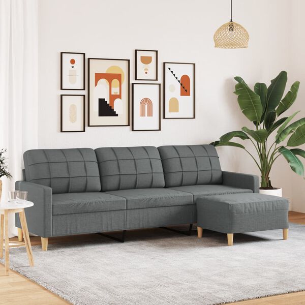vidaXL Trivietė sofa su pakoja, tamsiai pilkos spalvos, 210cm, audinys
