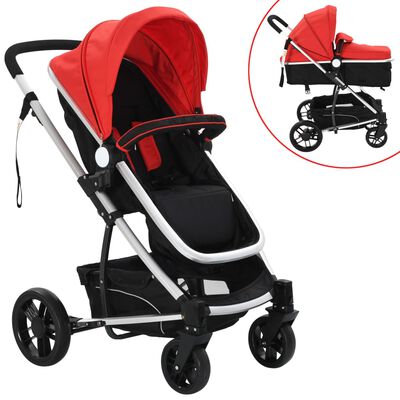 vidaXL 2-1 Vaikiškas vežimėlis, raudonos ir juodos spalvos, aliuminis