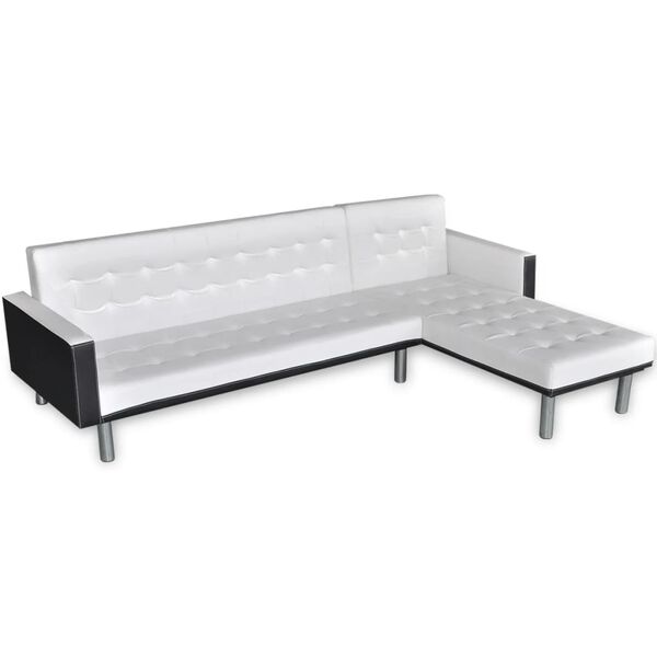 vidaXL Sofa-lova, L formos, dirbtinė oda, balta