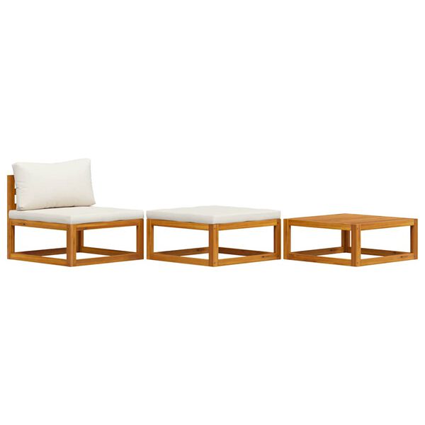 vidaXL Sodo komplektas su kreminėmis pagalvėmis, 3 dalių, akacija