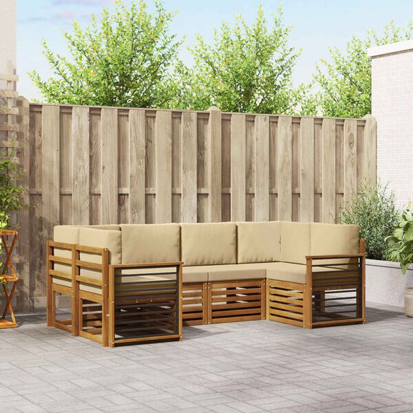 vidaXL Sekcijos sofų komplektas 6 pcs Natūrali Kietos akacijos mediena