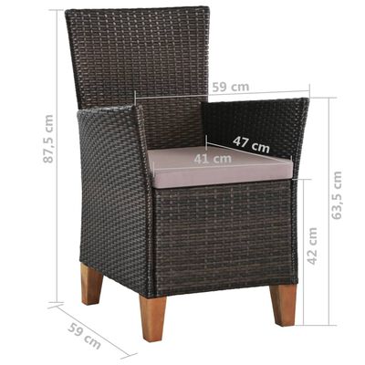 vidaXL Lauko kėdės su pagalvėlėmis, 2 vnt., rudos sp., poliratanas