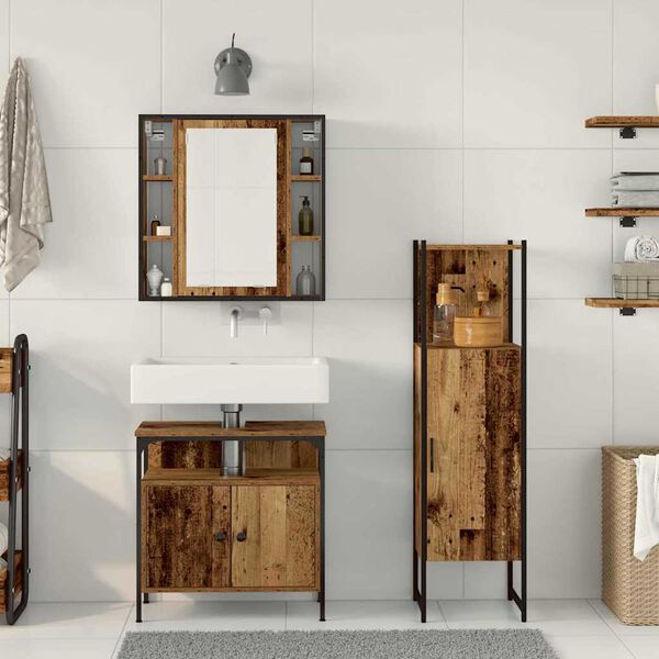 vidaXL Vonios baldų rinkinys su lentyna 3 pcs Ruda Apdirbta mediena