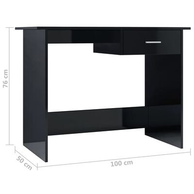 vidaXL Rašomasis stalas, juodos spalvos, 100x50x76cm, MDP, blizgus