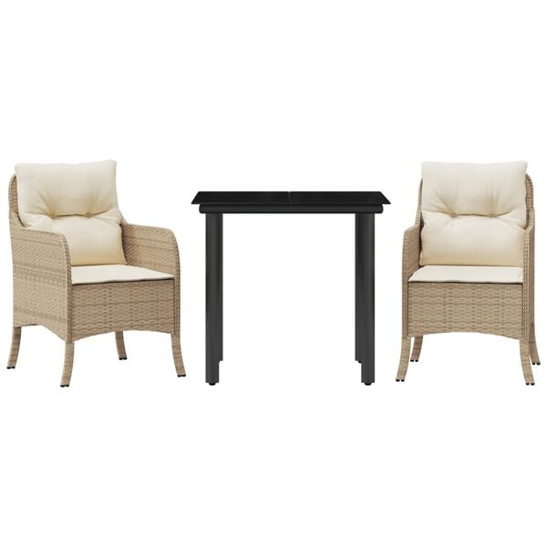 vidaXL Sodo komplektas su pagalvėlėmis, 3 dalių, smėlio, poliratanas