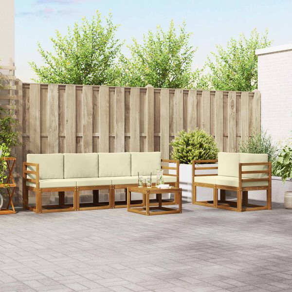 vidaXL Lauko sofos komplektas su pagalve 7 pcs Natūralus ir grietinėlė