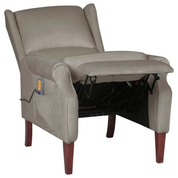 vidaXL Atlošiamas masažinis krėslas, šviesiai pilkos spalvos, aksomas