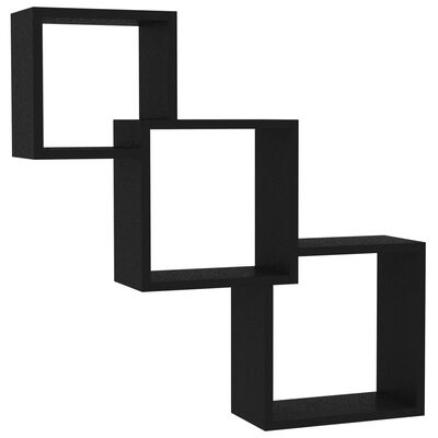 vidaXL Sieninės lentynos, juodos sp., 68x15x68cm, MDP, kubo formos