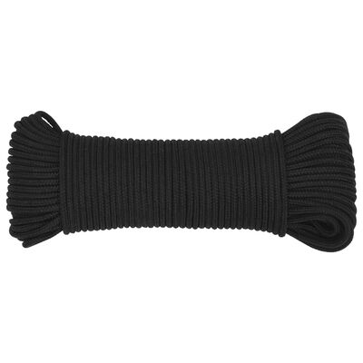 vidaXL Valties virvė, visiškai juoda, 3mm, 50m, polipropilenas