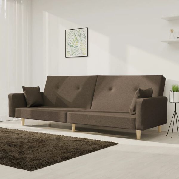 vidaXL Dvivietė sofa-lova su dvejomis pagalvėmis, taupe, audinys