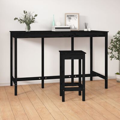 vidaXL Baro stalas, juodas, 180x80x110cm, pušies medienos masyvas