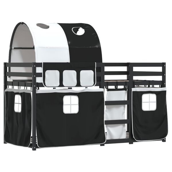 vidaXL Dviauk&scaron;tė lova su užuolaidomis, balta/juoda, 90x200cm, pu&scaron;is