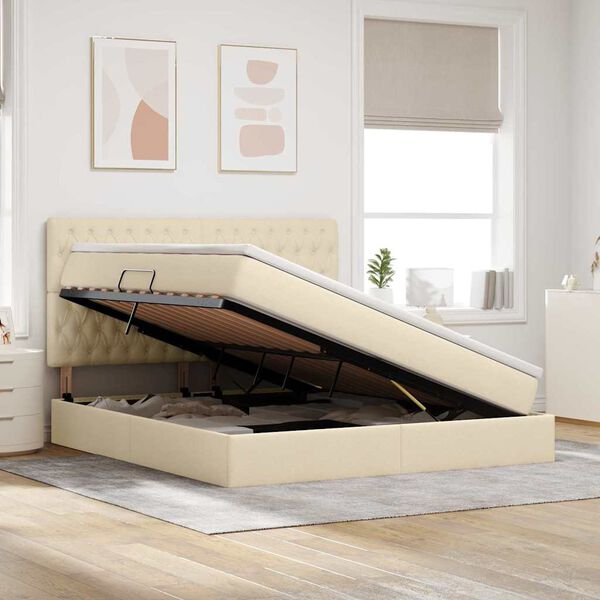 vidaXL Lova su daiktų laikymo vieta ir LED su LED Kremas 180 x 200 cm