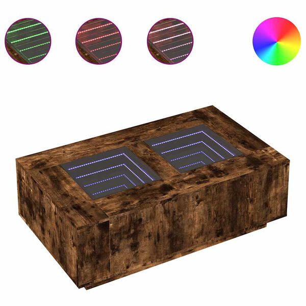 vidaXL Kavos staliukas su Infinity LED, dūminio ąžuolo, 116x69x40cm