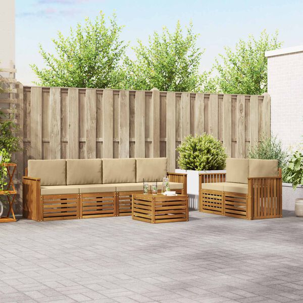 vidaXL Lauko sofos komplektas su pagalve Natūralus ir bežinis