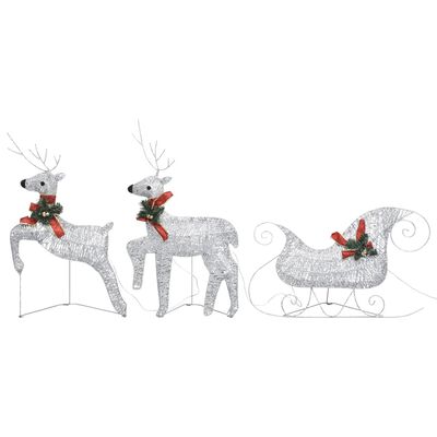 vidaXL Kalėdų dekoracija elniai ir rogės, sidabrinės spalvos, 60 LED