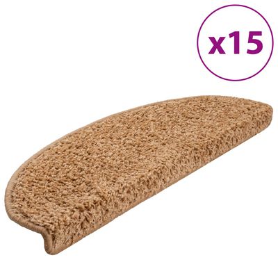 vidaXL Laiptų kilimėliai, 15vnt., smėlio spalvos, 65x21x4cm