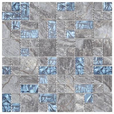 vidaXL Mozaikinės plytelės, 11vnt., pilkos/mėlynos, 30x30cm, stiklas