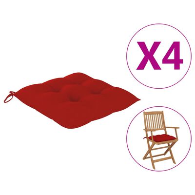 vidaXL Kėdės pagalvėlės, 4vnt., 40x40x8cm, raudona
