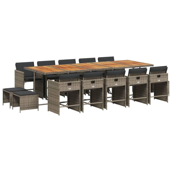 vidaXL Sodo komplektas su pagalvėlėmis, 15 dalių, pilkas, poliratanas