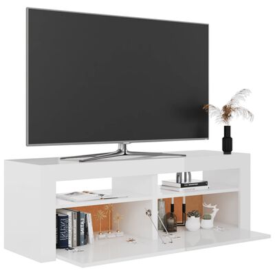 vidaXL TV spintelė su LED apšvietimu, blizgi balta, 120x35x40 cm