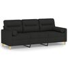 vidaXL Trivietė sofa su pagalvėlėmis, juodos spalvos, 180cm, audinys
