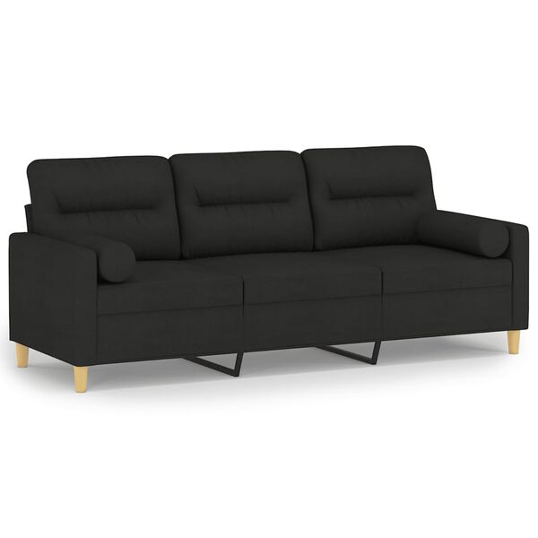 vidaXL Trivietė sofa su pagalvėlėmis, juodos spalvos, 180cm, audinys
