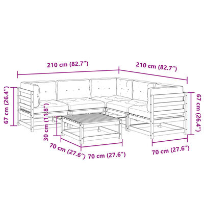 vidaXL Sodo sofos komplektas su pagalvėlėmis, 6 dalių, pušies masyvas
