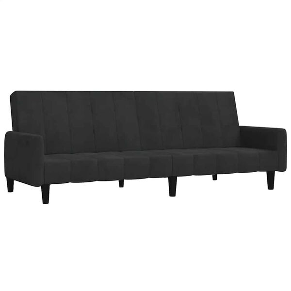 vidaXL Dvivietė sofa-lova, juodos spalvos, aksomas