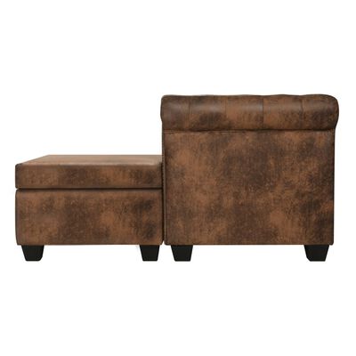 vidaXL L-formos Chesterfield sofa, dirbtinė zomšos oda, ruda