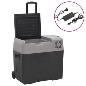vidaXL &Scaron;altdėžė su ratukais ir adapteriu, juoda ir pilka, 30l, PP