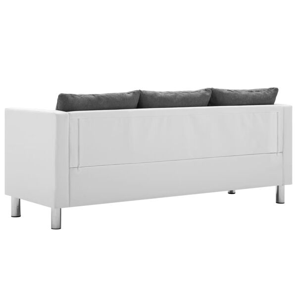 vidaXL Trivietė sofa, dirbtinė oda, baltos ir &scaron;viesiai pilkos spalvos
