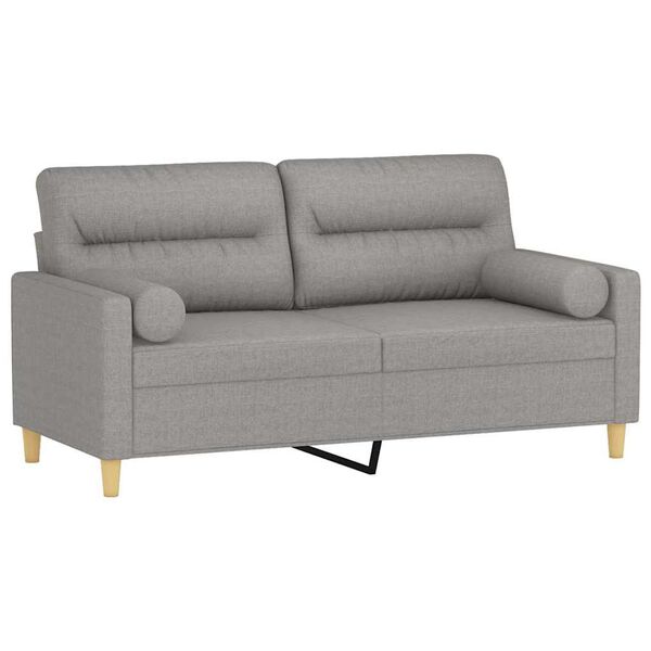 vidaXL Dvivietė sofa su pagalvėmis, &scaron;viesiai pilka, 140cm, audinys