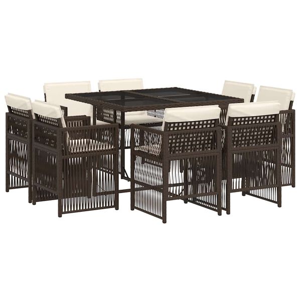 vidaXL Sodo komplektas su pagalvėlėmis, 9 dalių, rudas, poliratanas