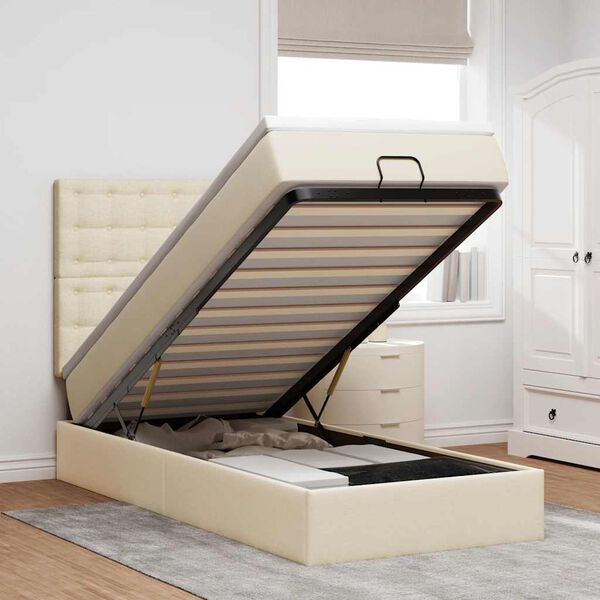 vidaXL Osmanų lovos rėmas su čiužiniu, kreminis, 90x190cm, audinys