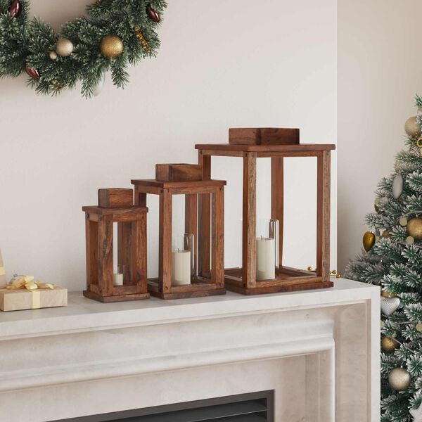 vidaXL Žibintas 3 pcs Natūrali Mahogany Medis