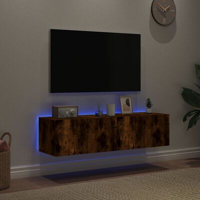 vidaXL Sieninės TV spintelės su LED, 2vnt., dūminės ąžuolo, 60x35x31cm